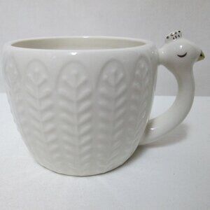 Opal House Peacock ceramic Mug Cup Dish Safe white with gold 3D